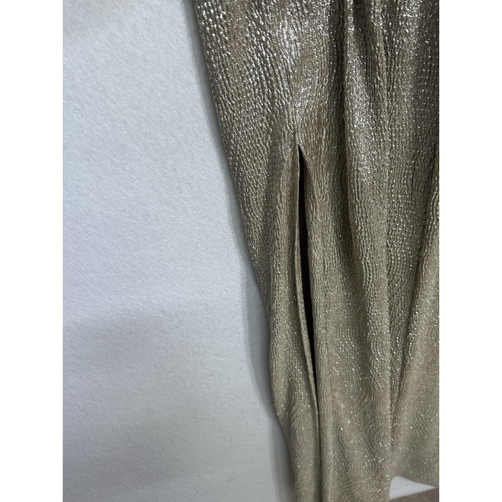 Lauren Ralph Lauren Evening Gold Metallic Rhinestone Cowl Neck Midi Dress Sz 12 - Picture 8 of 8
